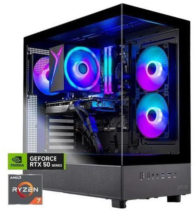 Skytech Azure Gaming PC Desktop Ryzen 7 7700 3.8 GHz (5.3GHz Turbo) NVIDIA RTX 5060 Ti 16GB GDDR7 1TB Gen4 NVMe SSD 32GB 5200Mhz DDR5 RAM RGB 650W GOLD PSU Wi-Fi Win 11 Montech XR