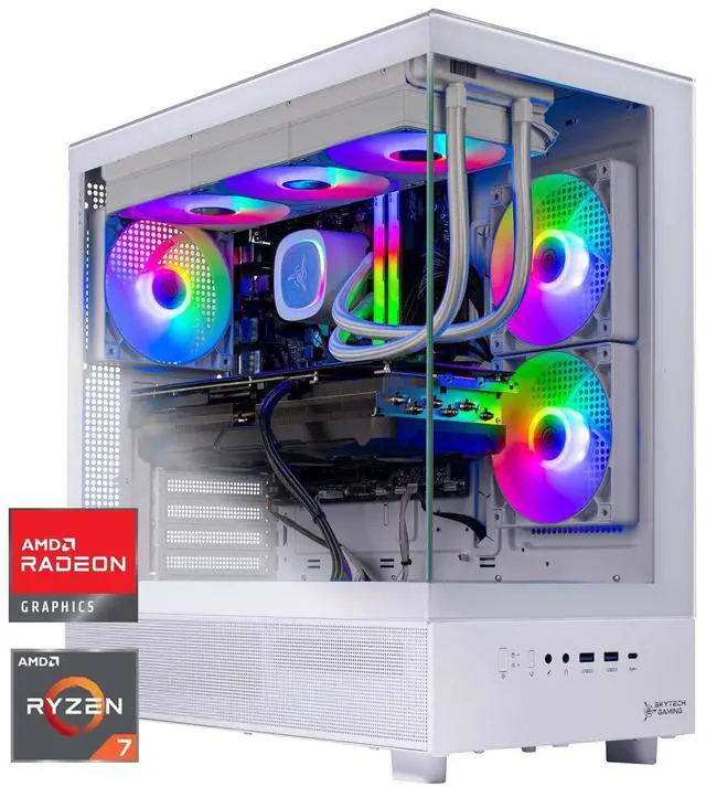 Skytech Azure Gaming PC Desktop Ryzen 7 9800X3D 4.7 GHz (5.2 GHz Turbo Boost) AMD RX 9070 XT 16GB GDDR6 2TB Gen4 NVME SSD 32GB DDR5 RAM 6000 RGB 1000W GOLD PSU Wi-Fi Win 11