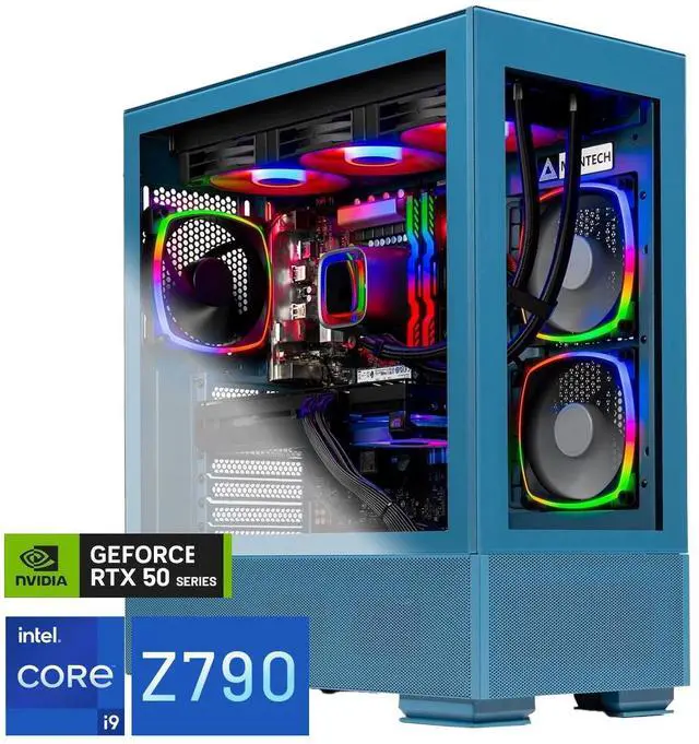 Skytech Azure Gaming PC Intel i9 14900KF 3.2GHz NVIDIA RTX 5070 12GB Z790 Board 2TB Gen4 NVMe SSD 32GB DDR5 RAM 6000 850W GOLD ATX 3 PSU 360 ARGB AIO Wi-Fi Win 11 Montech Sky Two