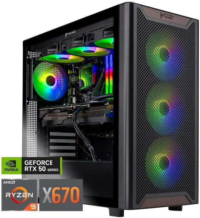 Skytech Chronos 3 Gaming PC AMD Ryzen 9 9900X 4.4GHz NVIDIA RTX 5070 Ti 16GB X670 Motherboard 4TB Gen4 NVMe 64GB DDR5 RAM 850W GOLD ATX 3 360 ARGB AIO Wi-Fi Win 11 Desktop