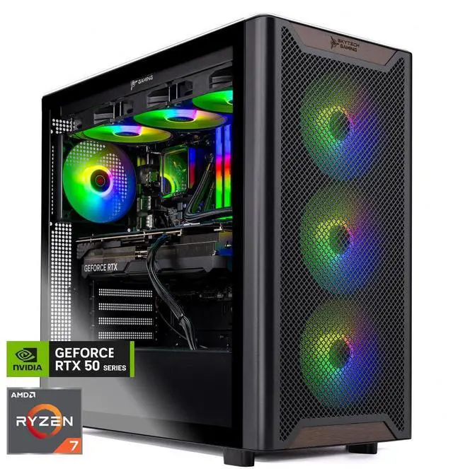 Skytech Chronos Gaming PC Desktop Ryzen 7 9700X 3.8 GHz (5.5GHz Turbo Boost) NVIDIA RTX 5070 12GB GDDR7 1TB Gen4 SSD 32GB DDR5 RAM 6000 RGB 850W GOLD PSU 360mm ARGB AIO Wi-Fi Win 11 Home