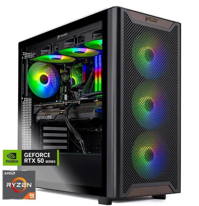 Skytech Chronos Gaming PC Desktop Ryzen 9 9900X 4.4 GHz (5.6GHz Turbo) NVIDIA RTX 5070 12GB 2TB Gen4 NVMe SSD 32GB DDR5 RAM 6000 RGB 850W GOLD PSU 360mm ARGB AIO Wi-Fi Win 11
