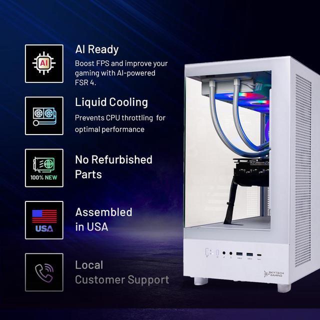 Skytech Gaming Azure 3 Desktop PC Ryzen 7 7800X3D 4.2 GHz (5GHz Turbo) AMD RX 9060 XT 16GB 1TB Gen4 NVMe SSD 32GB DDR5 RAM RGB 850W GOLD ATX 3 PSU 360mm ARGB AIO Wi-Fi Win 11