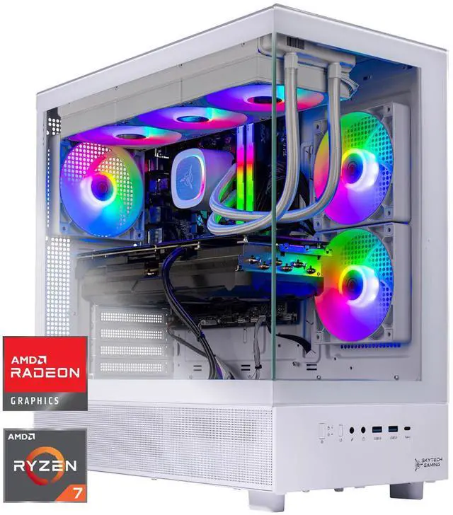 Skytech Gaming Azure 3 Desktop PC Ryzen 7 7800X3D 4.2 GHz (5GHz Turbo) AMD RX 9060 XT 16GB 1TB Gen4 NVMe SSD 32GB DDR5 RAM RGB 850W GOLD ATX 3 PSU 360mm ARGB AIO Wi-Fi Win 11