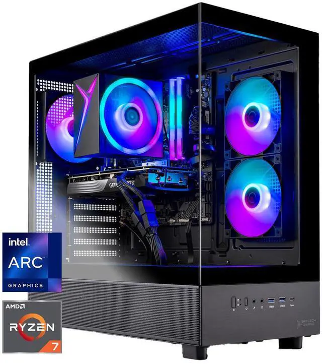 Skytech Gaming Azure 3 Gaming PC AMD Ryzen 7 5700 3.7GHz INTEL ARC B580 12GB 1TB NVMe SSD 32GB DDR4 RAM 3200 650W GOLD PSU Wi-Fi Win 11 Desktop