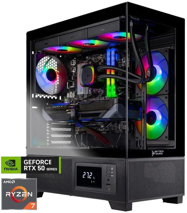 Skytech Gaming Azure 3 Plus Desktop PC Ryzen 7 7800X3D 4.2 GHz (5GHz) NVIDIA RTX 5070 Ti 16GB 1TB Gen4 NVMe SSD 32GB DDR5 RAM 5200 RGB 850W GOLD ATX 3 PSU 360mm ARGB AIO Wi-Fi Win 11