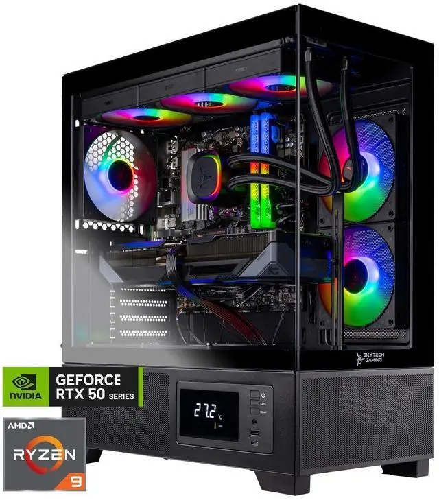 Skytech Gaming Azure 3 Plus Desktop PC Ryzen 9 9900X3D 4.4 GHz (5.5GHz Turbo) NVIDIA RTX 5070 Ti 16GB 1TB Gen4 NVMe SSD 64GB DDR5 RAM RGB 850W GOLD ATX 3 PSU 360mm ARGB AIO Wi-Fi Win 11