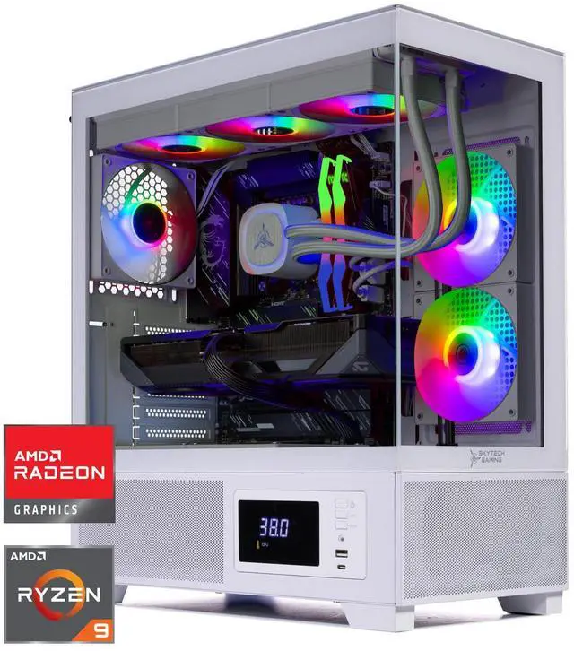 Skytech Gaming Azure 3 Plus Desktop PC Ryzen 9 9900X 4.4 GHz (5.6GHz Turbo) AMD RX 9070 XT 16GB 2TB Gen4 NVMe SSD 32GB DDR5 RAM RGB 850W GOLD ATX 3 PSU 360mm ARGB AIO Wi-Fi Win 11