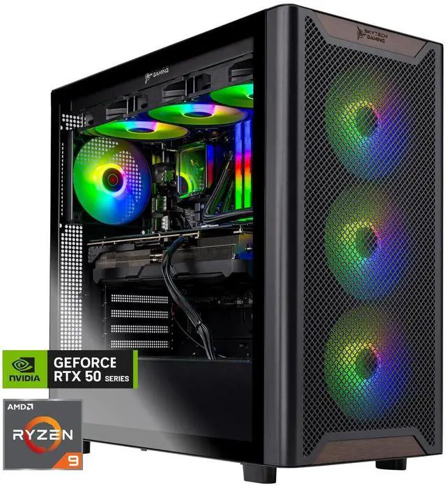 Skytech Gaming Chronos 3 Desktop PC Ryzen 9 9900X 4.4 GHz (5.6GHz) NVIDIA RTX 5070 Ti 16GB 4TB Gen4 NVMe SSD 64GB DDR5 RAM 5200 RGB 850W GOLD ATX 3 PSU 360mm ARGB AIO Wi-Fi Win 11