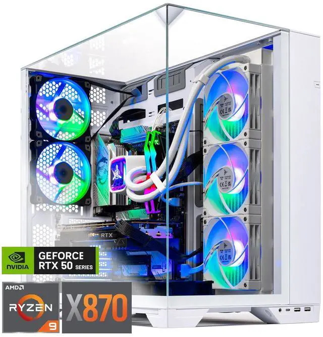 Skytech Gaming O11 Vision Desktop PC Ryzen 9 9900X 4.4 GHz (5.6GHz) NVIDIA RTX 5070 Ti 16GB X870 Board 4TB Gen4 NVMe SSD 64GB DDR5 RAM RGB 850W GOLD ATX 3 PSU 360mm ARGB AIO Wi-Fi Win 1