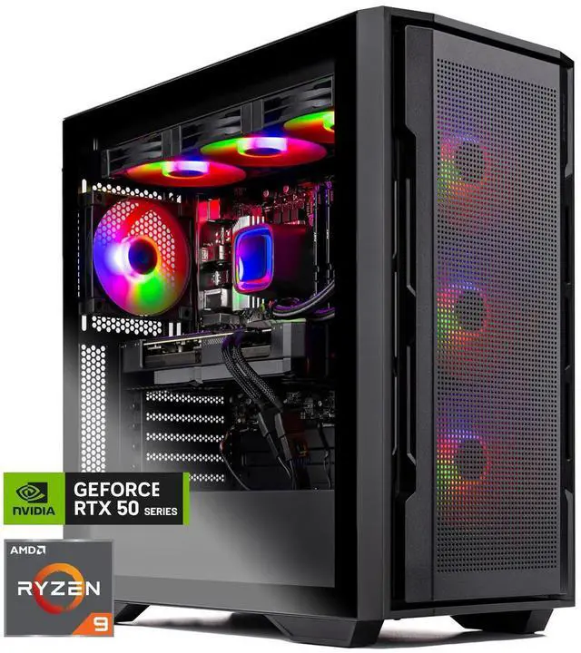 Skytech Gaming Rampage Gaming PC AMD Ryzen 9 9900X 4.4GHz NVIDIA RTX 5070 Ti 16GB 2TB Gen4 NVMe SSD 32GB DDR5 RAM 6000 850W GOLD ATX 3 PSU 360 ARGB AIO Wi-Fi Win 11 Desktop