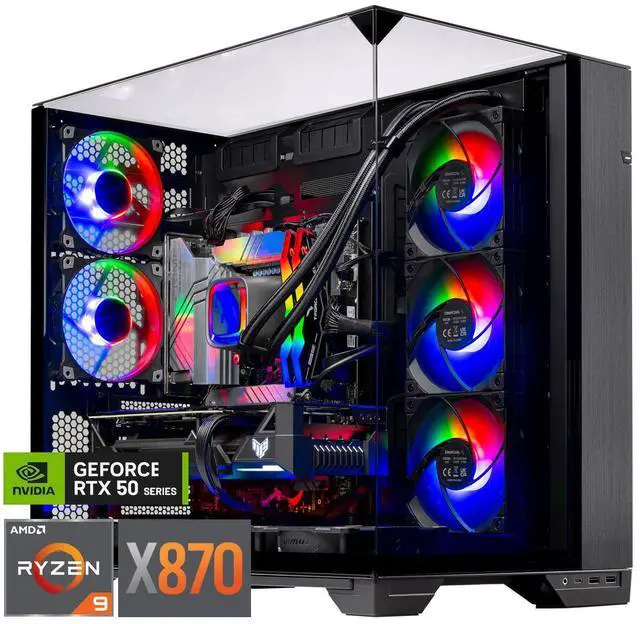 Skytech O11 Vision Gaming Desktop PC Ryzen 9 9900X 4.4 GHz (5.6GHz) NVIDIA RTX 5070 Ti 16GB X870 Board 4TB Gen4 NVMe SSD 64GB DDR5 RAM RGB 850W GOLD ATX 3 PSU 360mm ARGB AIO Wi-Fi Win 11