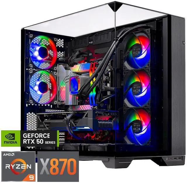 Skytech O11 Vision Gaming PC Desktop AMD Ryzen 9 9900X3D 4.4GHz NVIDIA RTX 5080 16GB X870 Board 4TB Gen4 NVMe SSD 64GB DDR5 RAM 1000W GOLD ATX 3 360 ARGB AIO Wi-Fi Win 11 Lian-Li O11 Vision