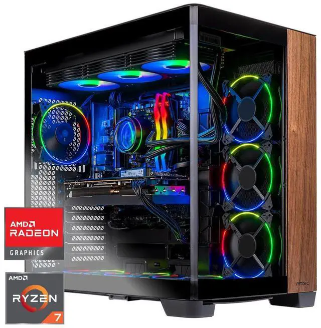 Skytech Prism 4 Gaming PC Desktop Ryzen 7 7800X3D 4.2 GHz (5GHz Turbo) AMD RX 9070 XT 16GB 2TB Gen4 NVMe SSD 32GB DDR5 6000 850W GOLD ATX 3 PSU 360mm AIO Wi-Fi Win 11 Antec C8 Curved Wood