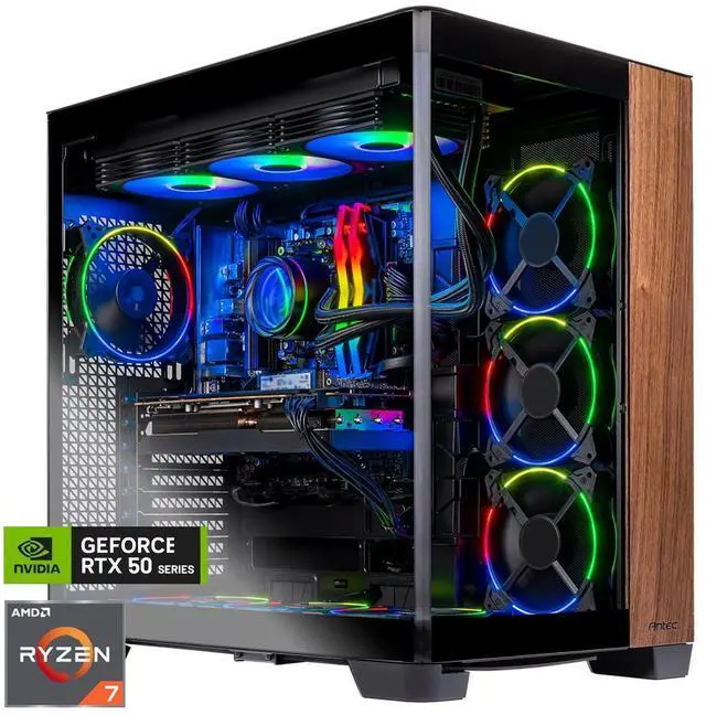 Skytech Prism 4 Gaming PC Desktop Ryzen 7 7800X3D 4.2 GHz (5GHz Turbo) NVIDIA RTX 5070 Ti 16GB 2TB Gen4 NVMe SSD 32GB DDR5 6000 850W GOLD ATX 3 360mm AIO Wi-Fi Win 11 Antec C8 Curved Wood