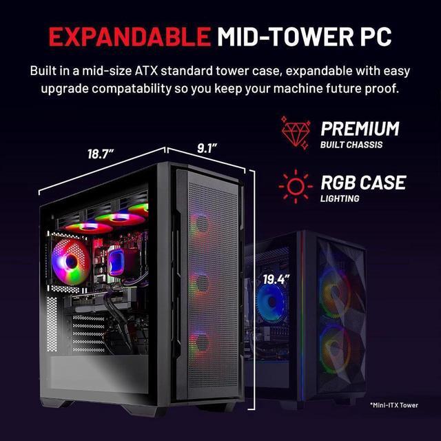 Skytech Rampage Gaming PC Desktop Ryzen 7 7700X 4.5 GHz (5.4GHz Turbo Boost) NVIDIA RTX 5070 12GB GDDR7 1TB Gen4 SSD 32GB DDR5 RAM 6000 RGB 850W GOLD PSU 360mm ARGB AIO Wi-Fi Win 11 Home