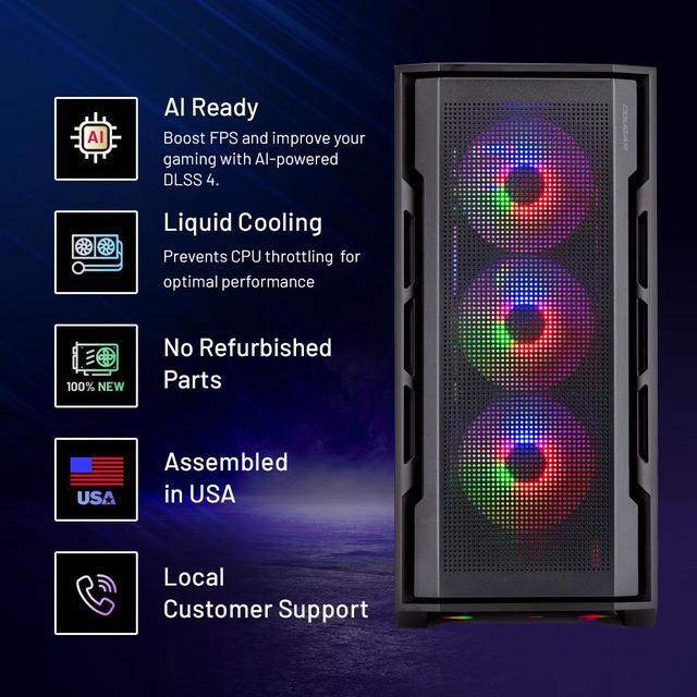 Skytech Rampage Gaming PC Desktop Ryzen 7 7700X 4.5 GHz (5.4GHz Turbo) NVIDIA RTX 5070 Ti 16GB GDDR7 1TB Gen4 SSD 32GB DDR5 6000 850W GOLD ATX 3.0 PSU 360mm AIO Wi-Fi Win 11 Home