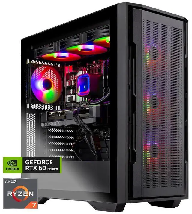 Skytech Rampage Gaming PC Desktop Ryzen 7 7700X 4.5 GHz (5.4GHz Turbo) NVIDIA RTX 5070 Ti 16GB GDDR7 1TB Gen4 SSD 32GB DDR5 6000 850W GOLD ATX 3.0 PSU 360mm AIO Wi-Fi Win 11 Home