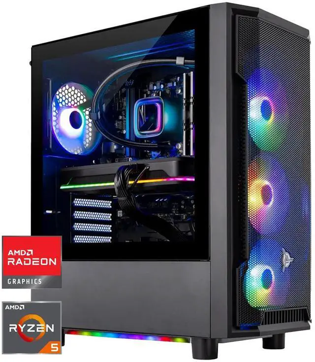 Skytech Shadow Gaming PC Desktop Ryzen 5 7600X 4.7 GHz (5.3GHz Turbo) AMD RX 7600 8GB 1TB NVMe SSD 32GB DDR5 RAM 5200 RGB 650W GOLD PSU 240mm ARGB AIO Wi-Fi Win 11