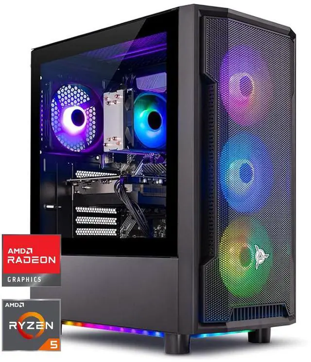 Skytech Shadow Gaming PC Desktop Ryzen 5 9600X 3.9 Ghz (5.4GHz Turbo) AMD RX 9060 XT 8GB 1TB Gen4 NVMe SSD 32GB DDR5 RAM 5200 RGB 650W GOLD PSU Wi-Fi Win 11