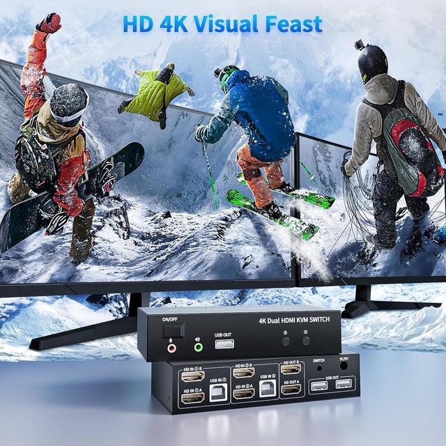 SMA 2x2 KVM Switch 2 Monitors 2 Computers 4K 60Hz Dual Monitor HDMI KVM Switch 2 PC Share 2 Monitor Audio Mic Port And 3 USB Ports Support Extended And Copy Mode PC Monitor Keyboard Mouse Switcher