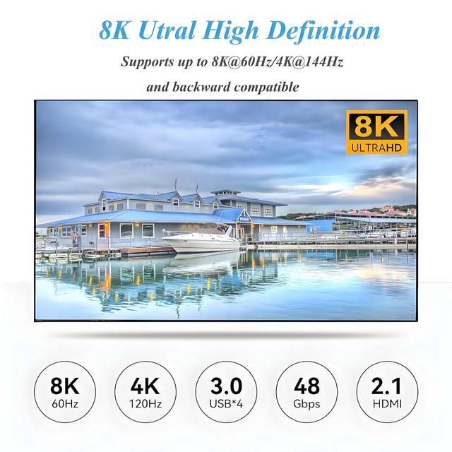SMA HDMI+2 DisplayPort KVM Switch 3 Monitors 2 Computers 8K 60Hz 4K 144Hz Triple Monitor KVM Switch With 4 USB3.0 Port For Keyboard Mouse Printer 1*HDMI+2*DP+2*USB Cables & Wired Controller Included