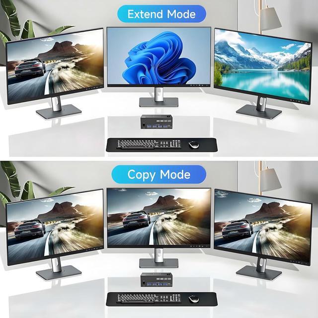 SMA HDMI+2 DisplayPort KVM Switch 3 Monitors 2 Computers 8K 60Hz 4K 144Hz Triple Monitor KVM Switch With 4 USB3.0 Port For Keyboard Mouse Printer 1*HDMI+2*DP+2*USB Cables & Wired Controller Included
