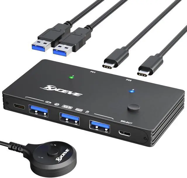 SMA USB 3.0 Switch 2 Computers Share 4 USB 3.2 Device USB 3.2 10Gbps 2 in 4 Out USB C Switcher for 2 PC Share 4 USB Devices Printer Scanner Mouse Keyboard with 2 USB C-C cables and Wired Remote