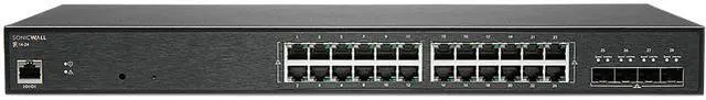 SonicWall Switch SWS14-24 28 Ports - Manageable - Gigabit Ethernet 10 Gigabit Ethernet - 1000Base-T 10GBase-X - 2 Layer Supported - Modular - 36 W Power Consumption - Optical Fiber Twisted Pair