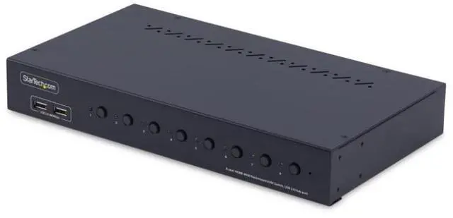 StarTech 8-Port HDMI KVM Switch with 1U Rack Mount Kit 4K 60Hz HDMI 2.0 Push-Button & Hotkey Switching 4-Port USB Hub OS Independent TAA Compliant - R8AH202-KVM-SWITCH