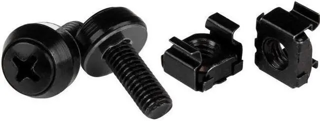 StarTech CABSCREWM62B StarTech.com M6 x 12mm - Screws and Cage Nuts - 100 Pack Black - M6 Mounting Screws & Cage Nuts for Server Rack & Cabinet - Rack Screw Cage Nut - Square - Square - Steel