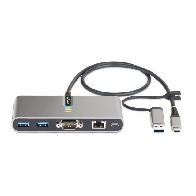 StarTech.com 2-Port USB-C Hub With Gb Ethernet And RS232 FTDI Serial Attached USB-C To USB-A Dongle 100W PD Pass-Through 2x USB-A 5Gbps