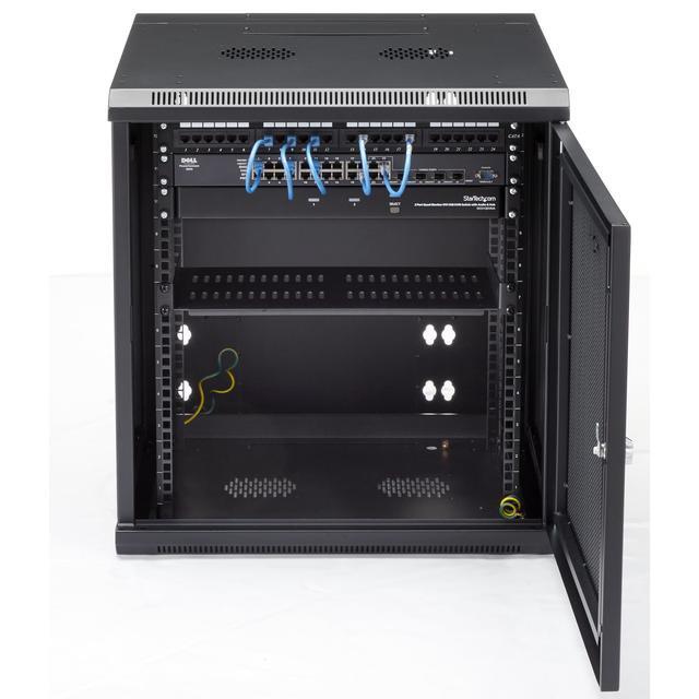 StarTech.com 4-Post 12U Wall Mount Network Cabinet With 1U Shelf 19" Hinged Wall-Mounted Server Rack For Data / AV / Electronics / Computer Equipment Flexible Vented Rack Enclosure