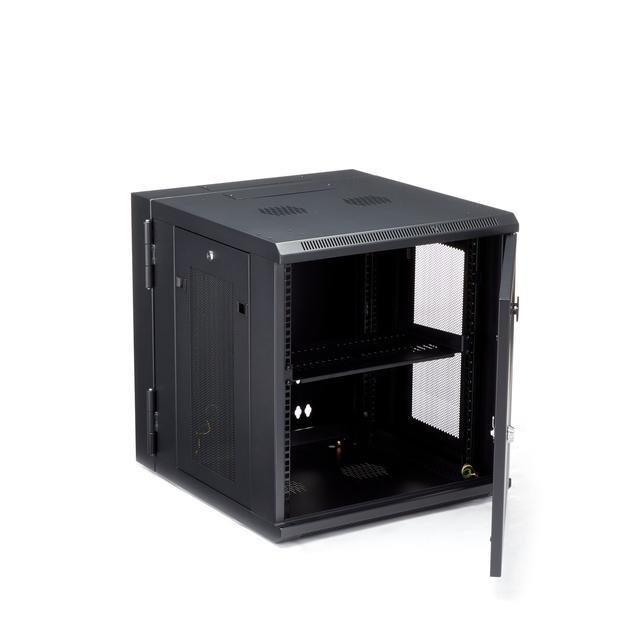 StarTech.com 4-Post 12U Wall Mount Network Cabinet With 1U Shelf 19" Hinged Wall-Mounted Server Rack For Data / AV / Electronics / Computer Equipment Flexible Vented Rack Enclosure