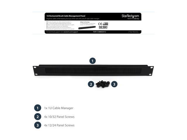 StarTech.com CMBRUSH1U 1U Brush Strip Horizontal Server Rack Cable Management Panel