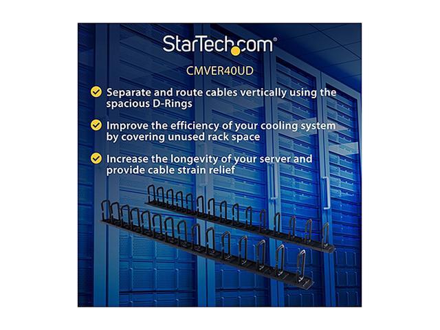 StarTech.com CMVER40UD Vertical Cable Organizer With D-Ring Hooks - 0U - 6 Ft