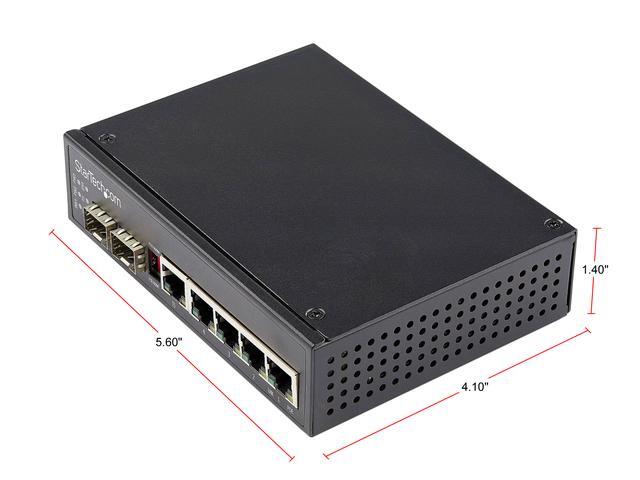 StarTech.com IES1G52UPDIN Industrial 6 Port Gigabit Ethernet Switch 4 PoE RJ45 +2 SFP Slots 30W PoE+ 48VDC 10/100/1000 Power Over Ethernet LAN Switch -40°C To 75°C With DIN Connector/Mountable (IES1G52UPDIN)