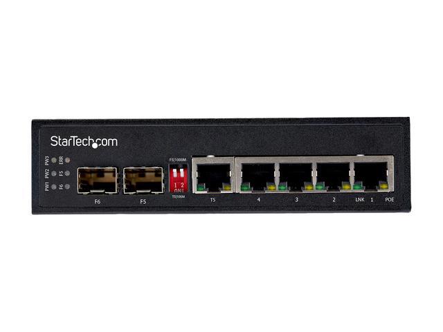 StarTech.com IES1G52UPDIN Industrial 6 Port Gigabit Ethernet Switch 4 PoE RJ45 +2 SFP Slots 30W PoE+ 48VDC 10/100/1000 Power Over Ethernet LAN Switch -40°C To 75°C With DIN Connector/Mountable (IES1G52UPDIN)