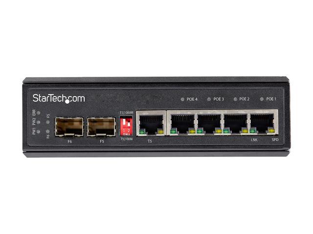 StarTech.com Industrial 6-Port Gigabit Ethernet Switch W/ 4 PoE RJ45 +2 SFP Slots