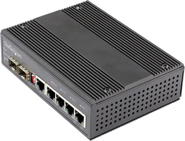 StarTech.com Industrial 6-Port Gigabit Ethernet Switch w/ 4 PoE RJ45 +2 SFP Slots