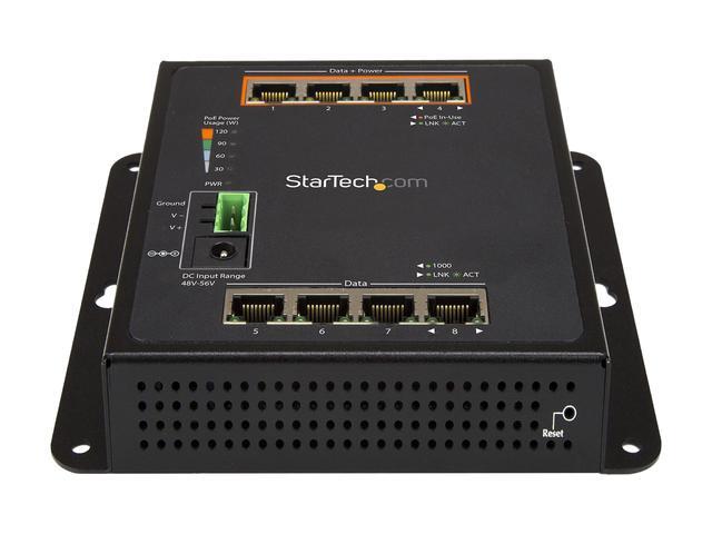 StarTech.com Industrial 8 Port Gigabit PoE Switch - 4 X PoE+ 30W - Power Over Ethernet GbE Layer/L2 Managed Network Switch -40C To +75C
