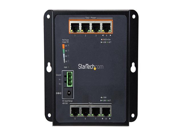 StarTech.com Industrial 8 Port Gigabit PoE Switch - 4 X PoE+ 30W - Power Over Ethernet GbE Layer/L2 Managed Network Switch -40C To +75C
