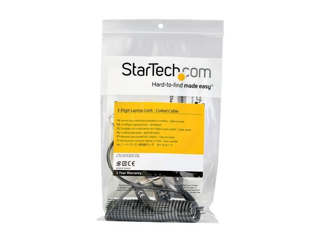 StarTech.com LTLOCK3DCOIL Laptop Cable Lock - With 6' Self-Coiling Cable - Portable 3-Digit Combination Laptop Lock - Laptop Security Locking Cable