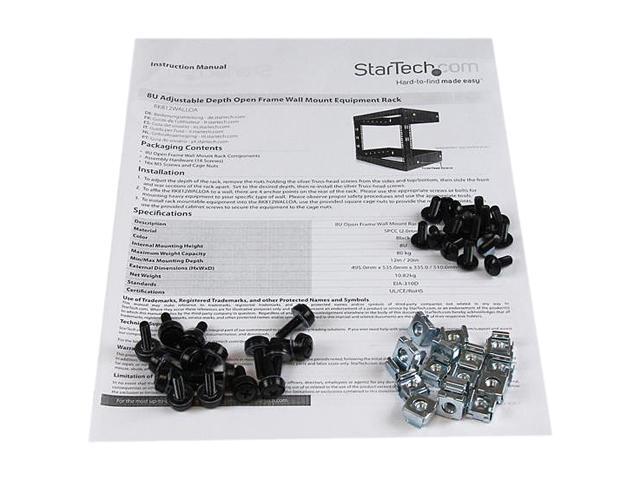 StarTech.com RK812WALLO 8U 8U Open Frame Wall Mount Equipment Rack