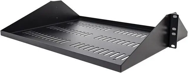 StarTech.com SHELF-2U-14-CENTER-V 2U Server Rack Shelf Center Mounted Universal Vented Rackmount Cantilever Tray for 19" Network Equipment Rack Heavy Duty Steel 200lb Capacity 14" Deep Black