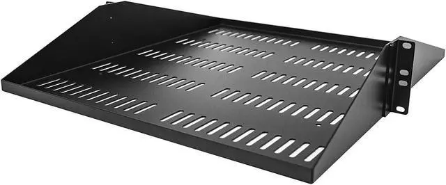 StarTech.com SHELF-2U-20-CENTER-V 2U Server Rack Shelf Center Mounted Universal Vented Rackmount Cantilever Tray for 19" Network Equipment Rack Heavy Duty Steel 200lb Capacity 20" Deep Black