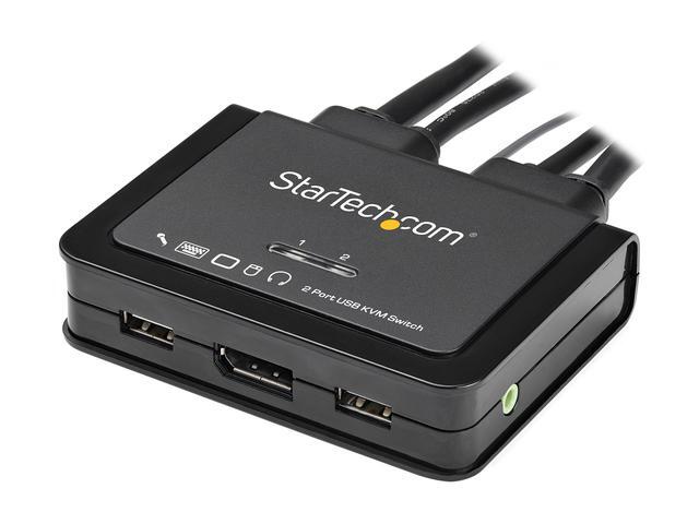 StarTech.com SV211DPUA4K 2 Port DisplayPort KVM Switch - 4K 60Hz - Compact Dual Port UHD DP 1.2 USB Desktop KVM Switch With 4ft Cables & Audio - Bus Powered & Remote Switching - MacBook ThinkPad