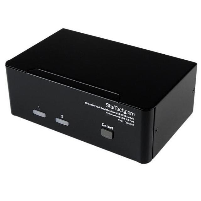 StarTech.com SV231DDVDUA 2 Port DVI VGA Dual Monitor KVM Switch USB With Audio & USB 2.0 Hub