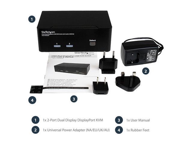 StarTech.com SV231DPDDUA 2 Port Dual DisplayPort USB KVM Switch With Audio & USB 2.0 Hub