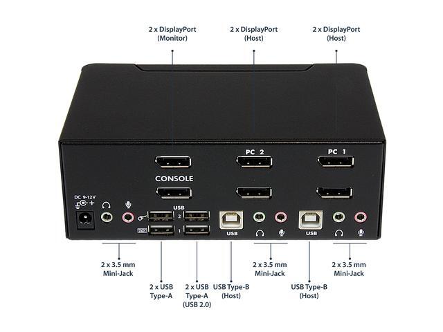 StarTech.com SV231DPDDUA2 DisplayPort KVM Switch - 2 Port - Dual-Display - 4k 60hz - USB Hub - Audio And Microphone